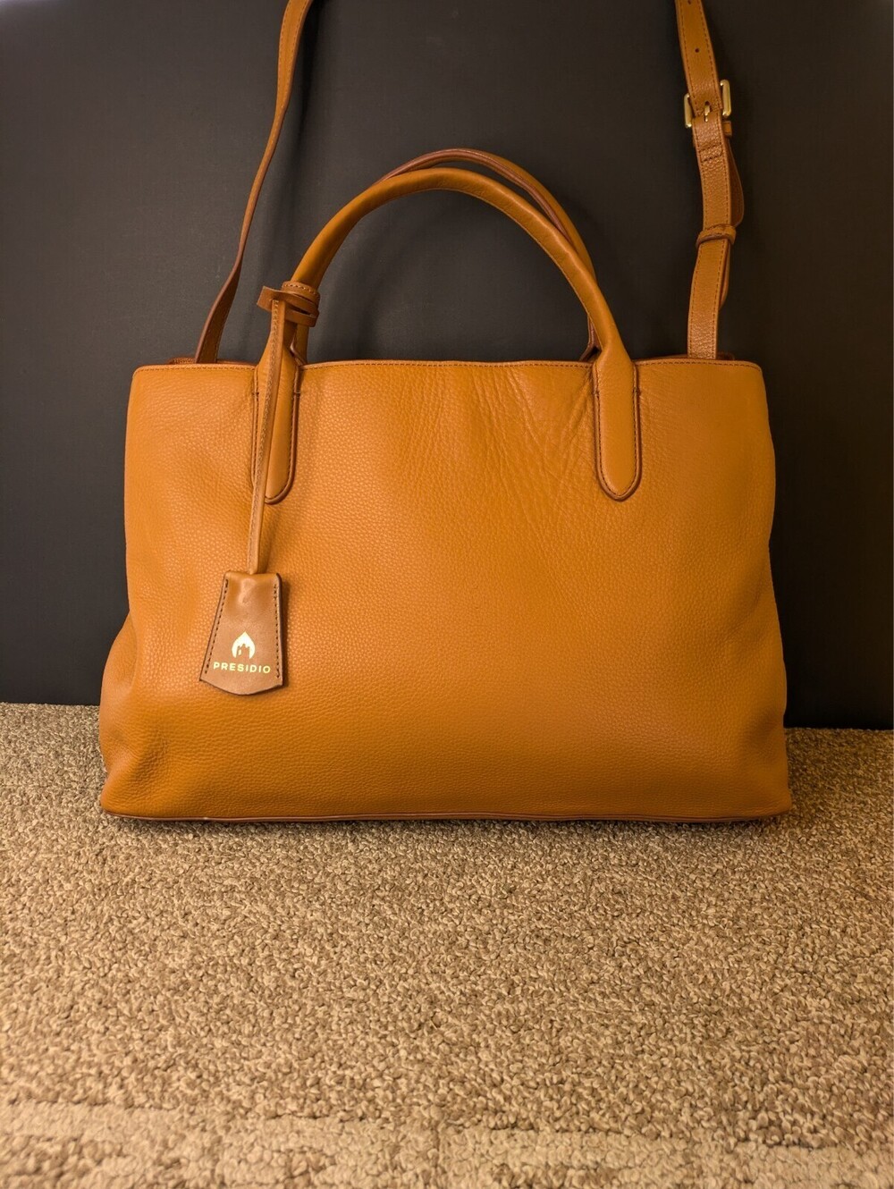 Mark and Graham Caroline Satchel Crossbody Purse Camel Pebbled Leather Bag